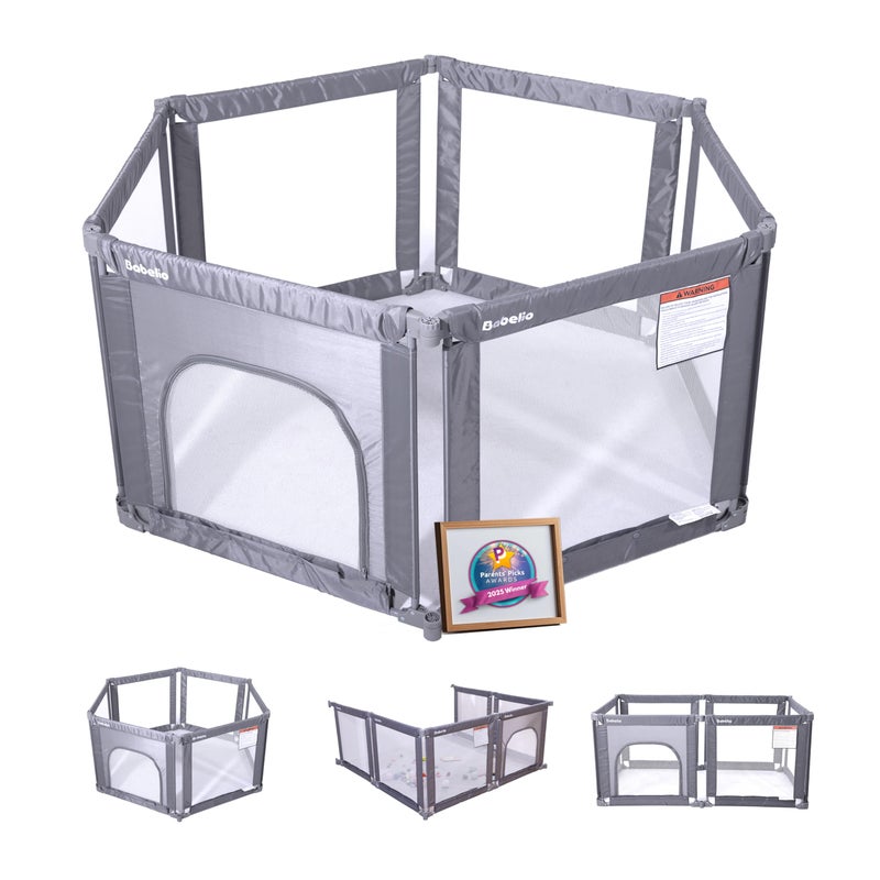 Babelio Wall Mountable Playard, Foldable Playpen for Babies and Toddlers- Adjustable Shape & Area, 62 * 31" Playpen with Zipper Gate, Portable Baby Fence for Indoor & Outdoor - Image 1