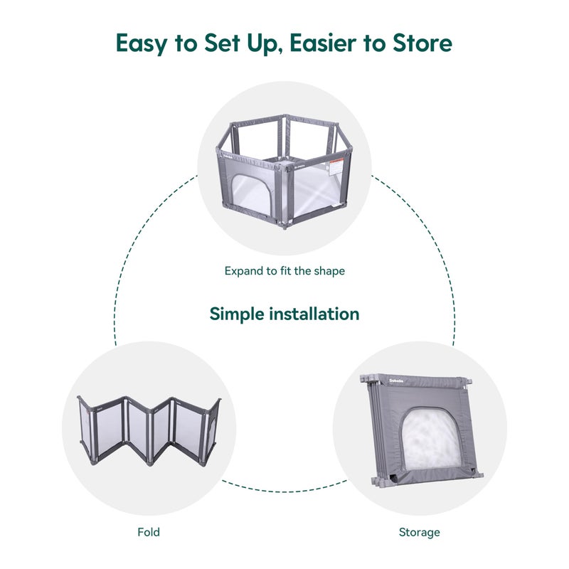 Babelio Wall Mountable Playard, Foldable Playpen for Babies and Toddlers- Adjustable Shape & Area, 62 * 31" Playpen with Zipper Gate, Portable Baby Fence for Indoor & Outdoor - Image 5