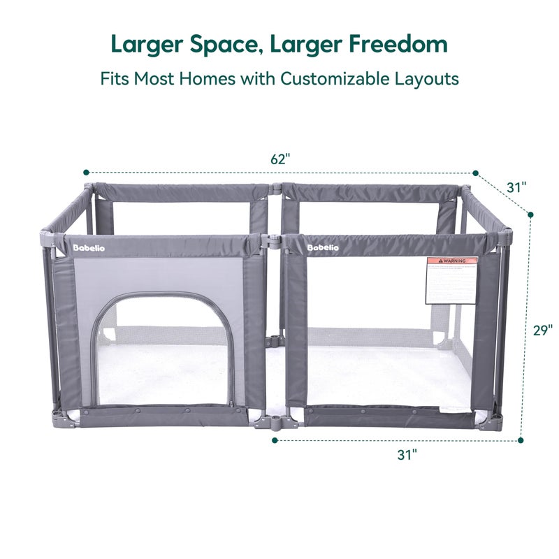 Babelio Wall Mountable Playard, Foldable Playpen for Babies and Toddlers- Adjustable Shape & Area, 62 * 31" Playpen with Zipper Gate, Portable Baby Fence for Indoor & Outdoor - Image 4