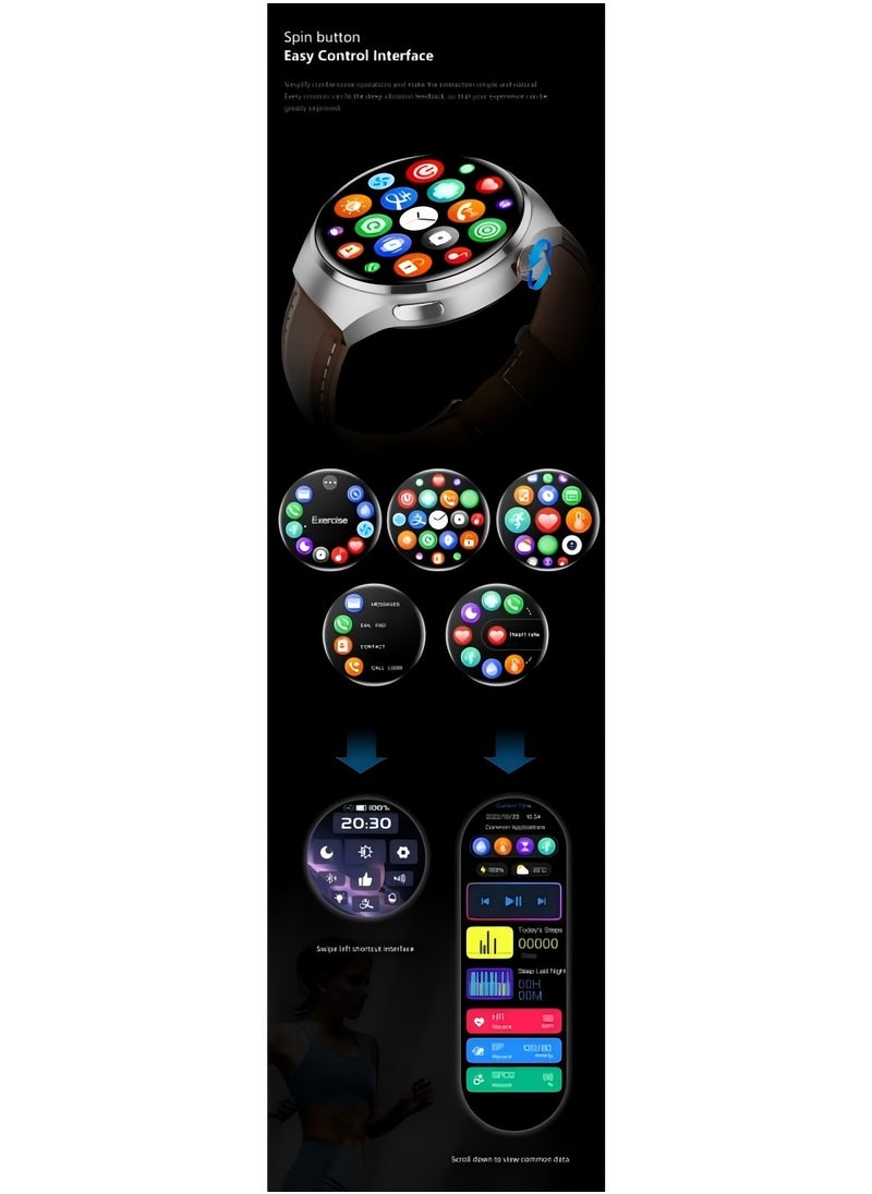 PRO - Smartwatch GT4 PRO with Bluetooth calling function (receive/make calls), fitness tracking watch with sleep monitoring function, for iPhone/Android, with 17cm black steel strap - Image 1