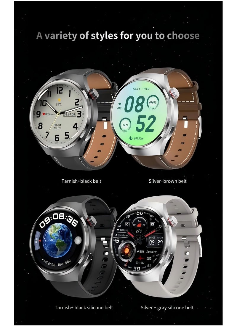 PRO - Smartwatch GT4 PRO with Bluetooth calling function (receive/make calls), fitness tracking watch with sleep monitoring function, for iPhone/Android, with 17cm black steel strap - Image 1