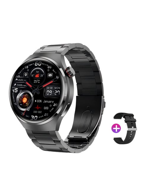 Smartwatch GT4 PRO with Bluetooth calling function (receive/make calls), fitness tracking watch with sleep monitoring function, for iPhone/Android, with 17cm black steel strap