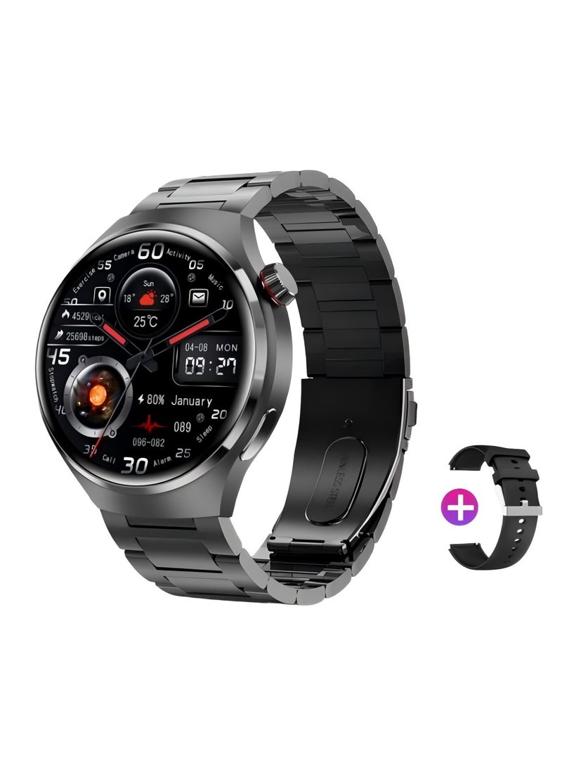 PRO - Smartwatch GT4 PRO with Bluetooth calling function (receive/make calls), fitness tracking watch with sleep monitoring function, for iPhone/Android, with 17cm black steel strap - Image 1