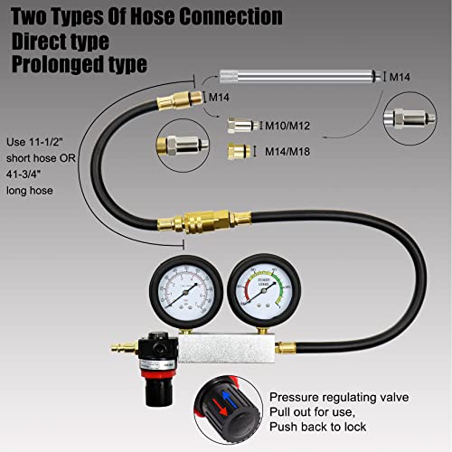 YSTOOL Cylinder Leak Down Tester Automotive Kit Gasoline Engine Compression Dual Gauge Leakdown Detector Tool Set for Pressure Check & Leakage Rate Test with Extension Rod Blue - Image 3