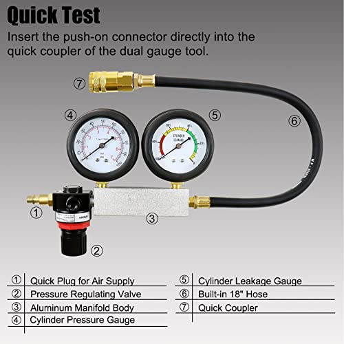 YSTOOL Cylinder Leak Down Tester Automotive Kit Gasoline Engine Compression Dual Gauge Leakdown Detector Tool Set for Pressure Check & Leakage Rate Test with Extension Rod Blue - Image 2