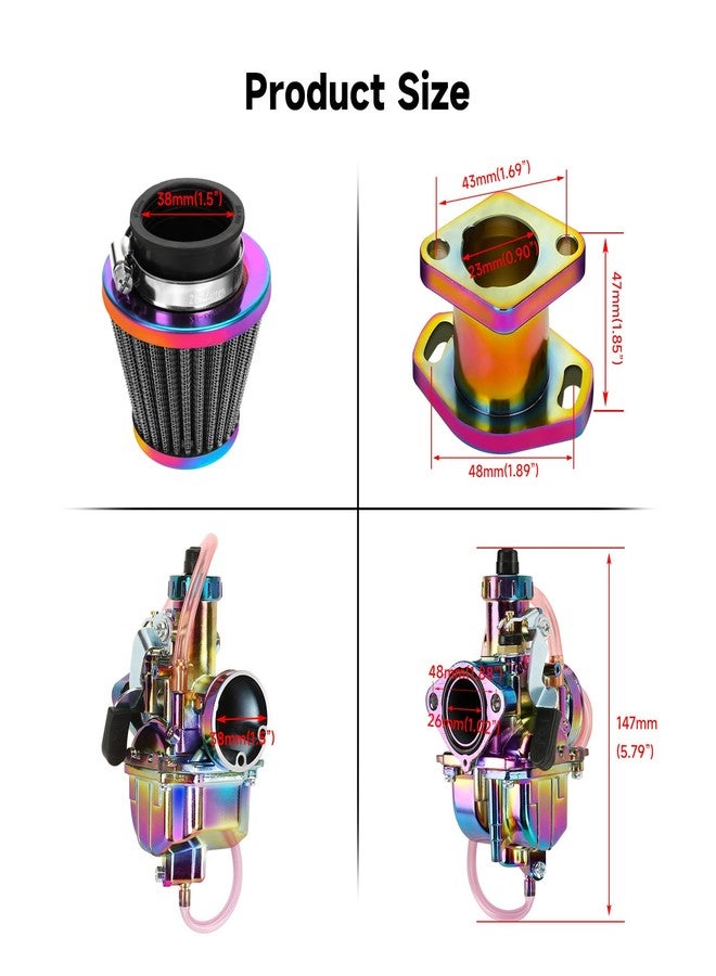 FVRITO VM22 Carburetor Carb Jet Kit for Predator 212cc 196cc Coleman CT200U BT200X Mini Bike KT196 Go Kart Baja MB165 MB200 GX160 Clone Engine with Air Filter Intake Manifold Performance Parts Rainbow - Image 4