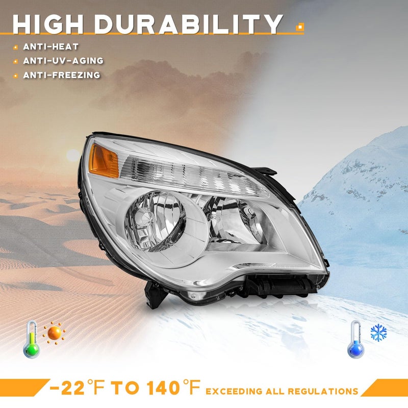 WEELMOTO Headlight Assembly for 2010-2015 Chevy Equinox LS/LT,for 2010 2011 2012 2013 2014 2015 Chevy Equinox LS/LT Headlamp Replacement Chrome Housing Amber Reflector - Image 5