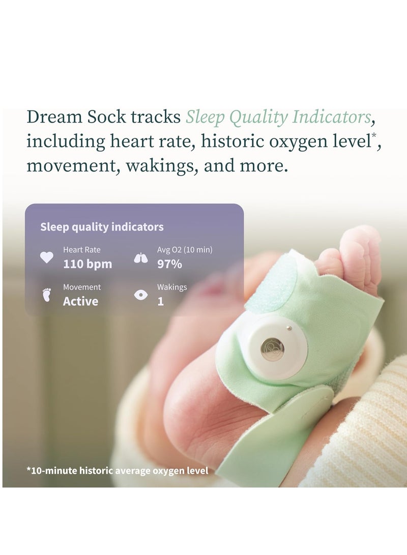 أوليت جورب Owlet Dream Sock Plus - جهاز مراقبة ذكي للأطفال مع معدل ضربات القلب ومتوسط ​​الأكسجين O2 كمؤشرات لجودة النوم - جورب قياسي وجورب كبير الحجم لينمو مع الطفل، لون النعناع - Image 5