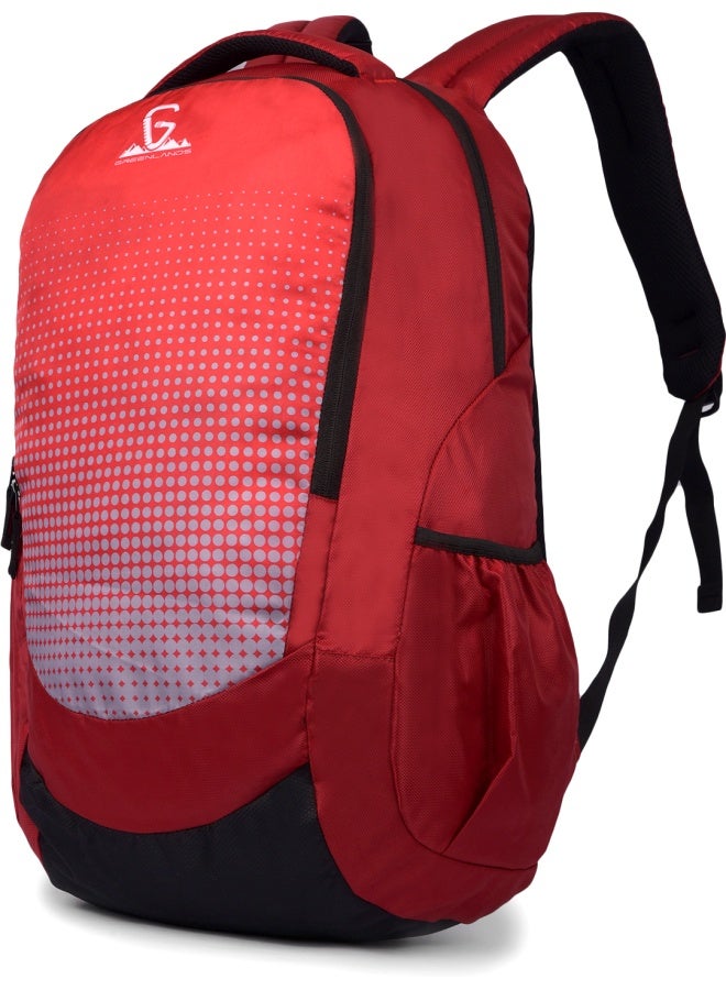 GREENLANDS GNL Vignette 35 L Red Campus Backpack – Water‑Resistant Polyester, Padded 15″ Laptop Sleeve, Multi-Compartment for Student & Daily Commuting - Image 2