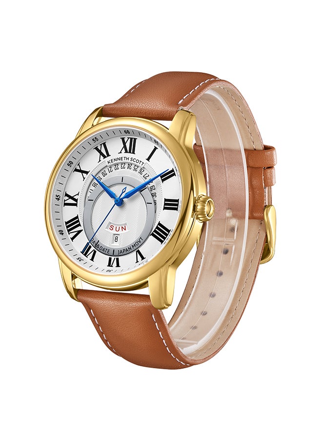 KENNETH SCOTT Men's Analog Display Watch With Brown Leather  Strap - K24020-GLEW  - Image 2