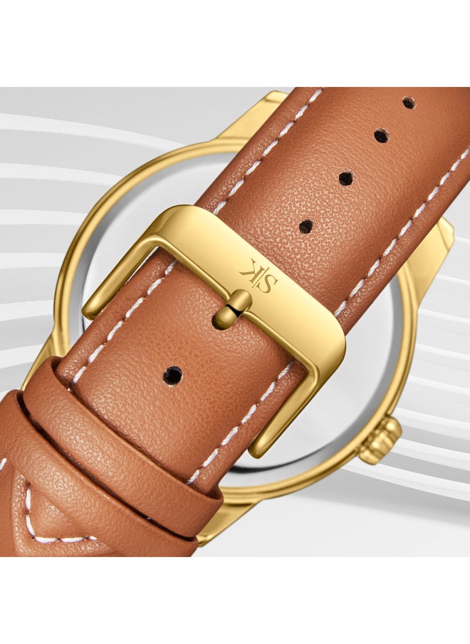 KENNETH SCOTT Men's Analog Display Watch With Brown Leather  Strap - K24020-GLEW  - Image 5
