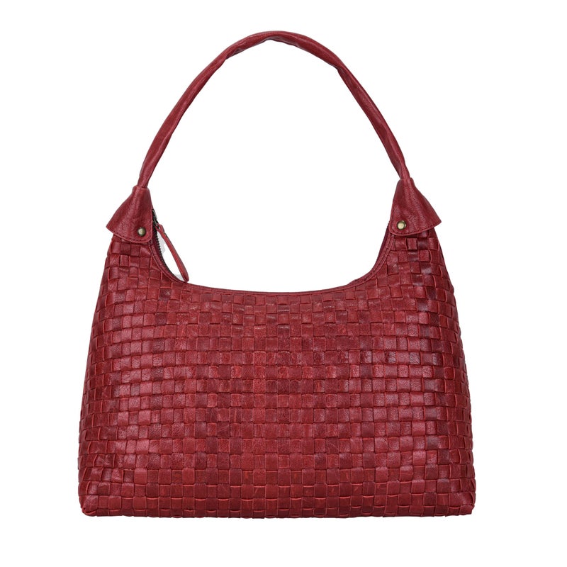 ANTONIO VALERIA Christmas Gift Allison Braided Red Leather Hobo Bag for Women - Image 2