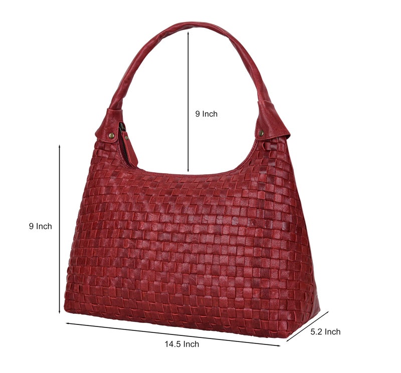 ANTONIO VALERIA Christmas Gift Allison Braided Red Leather Hobo Bag for Women - Image 3