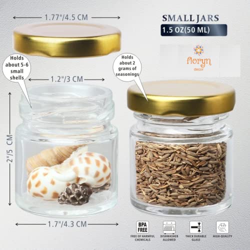 Floryn Decor Small Glass Jars with lid 50 ml | small glass container with lid | Small Jar for Honey, Crafts, Wedding, Spices, Party Favours, DIY and Candle Making Glass Jar Small - 12 Pieces 1.5 oz - Image 3