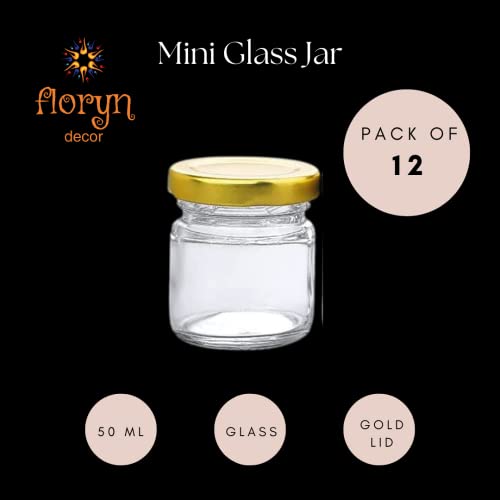 Floryn Decor Small Glass Jars with lid 50 ml | small glass container with lid | Small Jar for Honey, Crafts, Wedding, Spices, Party Favours, DIY and Candle Making Glass Jar Small - 12 Pieces 1.5 oz - Image 2
