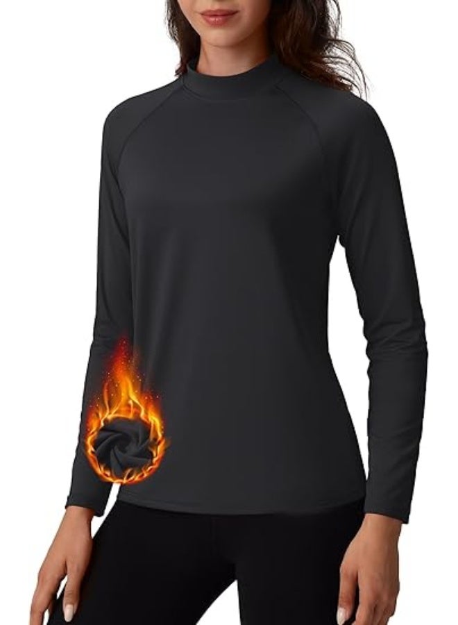 Women's Thermal Shirts Mock Turtle Neck Long Sleeve Undershirt Fleece Warm Athletic Tops Winter Base Layer - Image 1