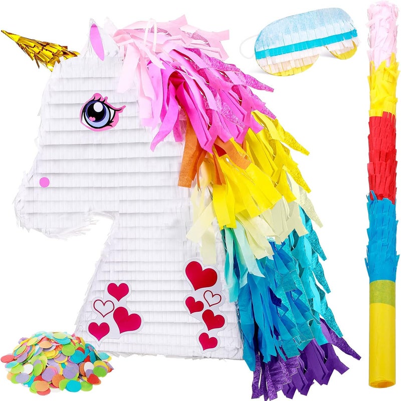 Sratte Unicorn Rainbow Piata for Girls Birthday Party Supplies Small Piata Set Includes Mask Bat and Confetti Bag for Kids Unicorn Theme Birthday Game Party Decorations 16 x 106 x 3 Inches - Image 1