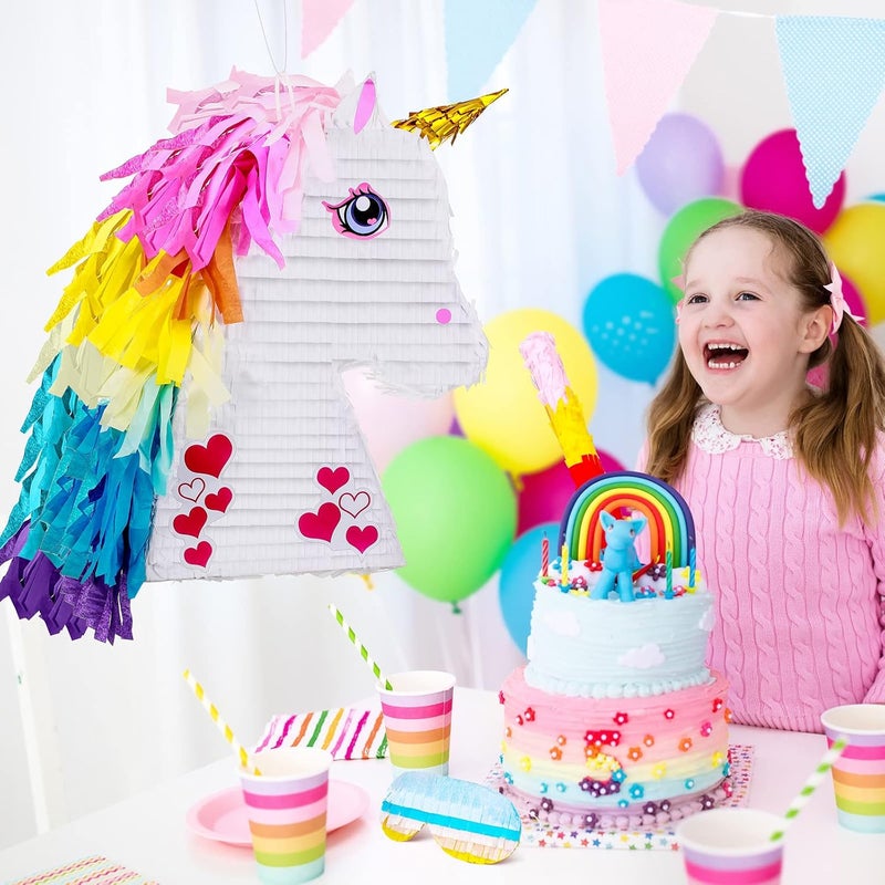 Sratte Unicorn Rainbow Piata for Girls Birthday Party Supplies Small Piata Set Includes Mask Bat and Confetti Bag for Kids Unicorn Theme Birthday Game Party Decorations 16 x 106 x 3 Inches - Image 5