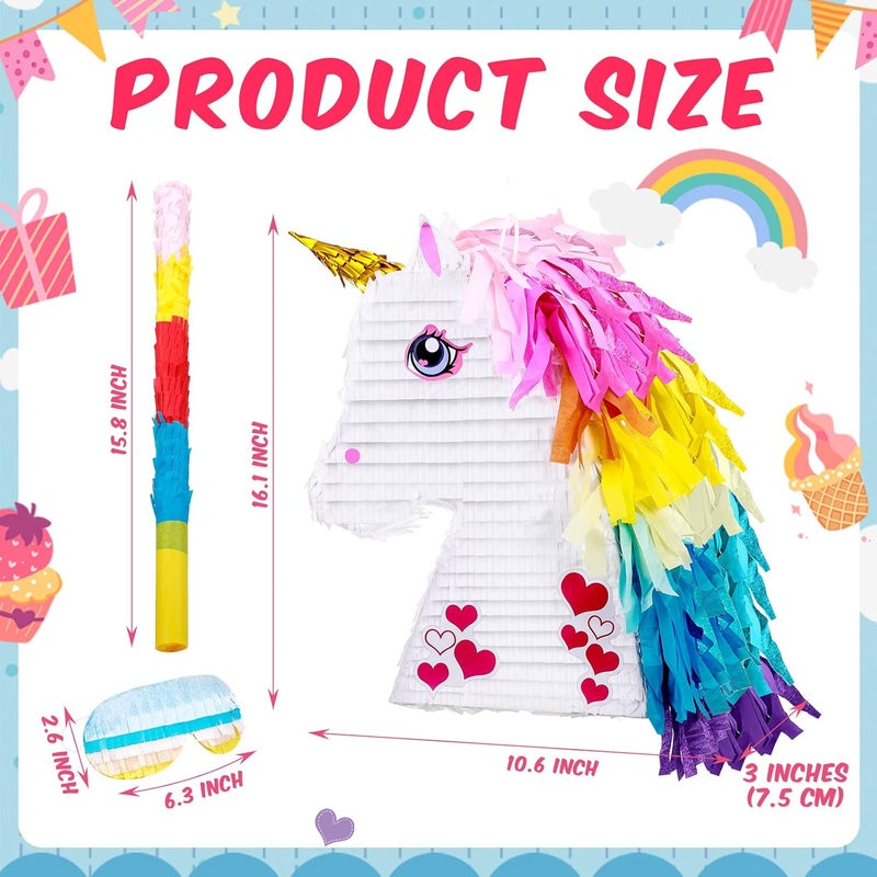 Sratte Unicorn Rainbow Piata for Girls Birthday Party Supplies Small Piata Set Includes Mask Bat and Confetti Bag for Kids Unicorn Theme Birthday Game Party Decorations 16 x 106 x 3 Inches - Image 2
