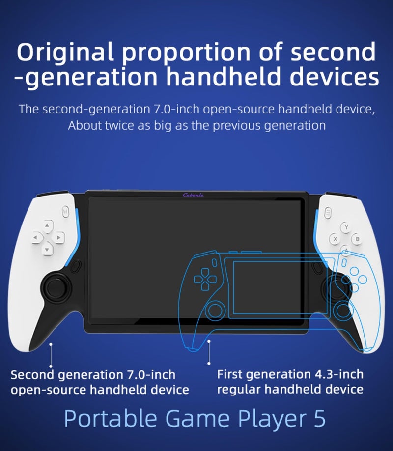 Cubonic 7" Full HD Screen Linux System Retro Handheld Gaming Console 64GB Storage, Support 30+ Emulator Games with HDMI Output Wireless Dual Remote Controller (White) - Image 4