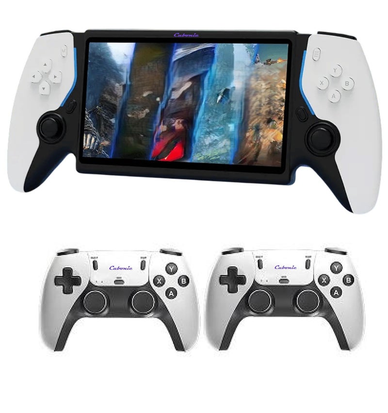 Cubonic 7" Full HD Screen Linux System Retro Handheld Gaming Console 64GB Storage, Support 30+ Emulator Games with HDMI Output Wireless Dual Remote Controller (White) - Image 1