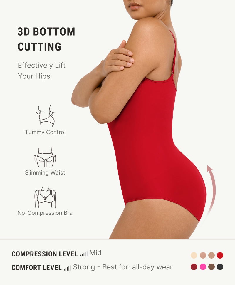 FeelinGirl تشكيل الجسم تحكم في البطن Bodysuit Shapewear Seamless Waist Trainer Butt Lifter Red M/L - Image 3