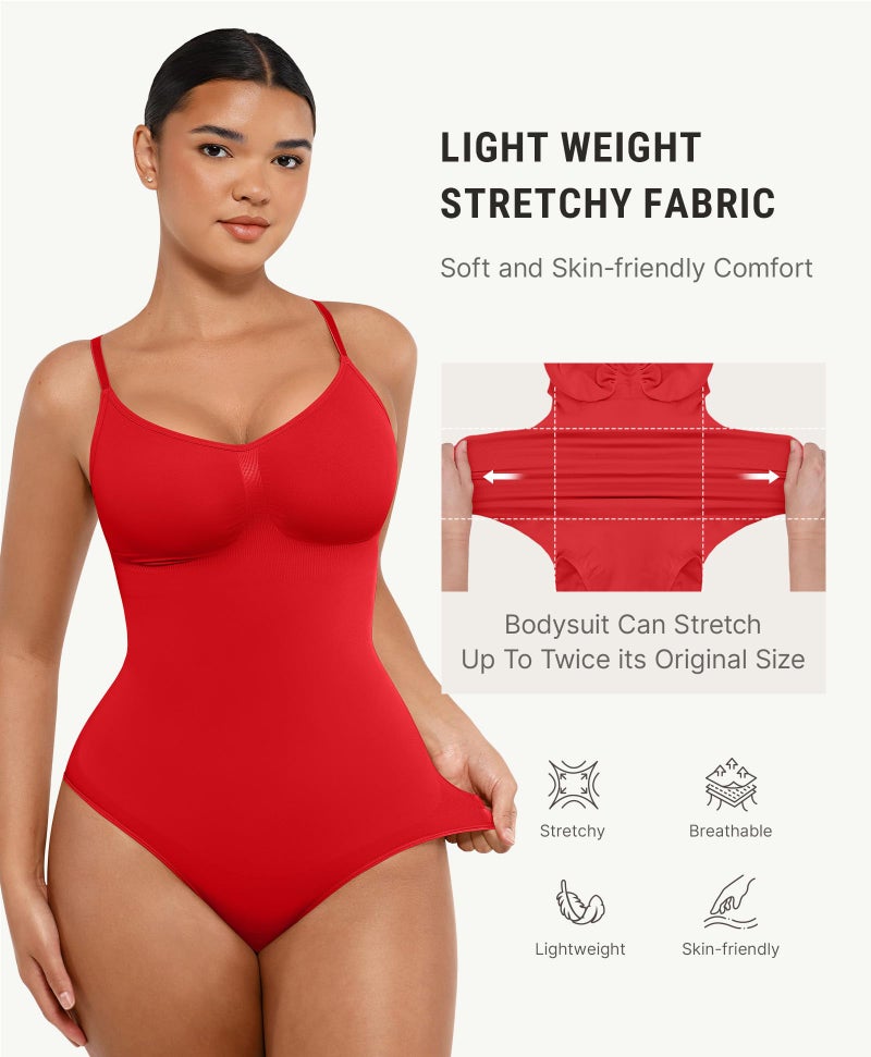 FeelinGirl تشكيل الجسم تحكم في البطن Bodysuit Shapewear Seamless Waist Trainer Butt Lifter Red M/L - Image 4