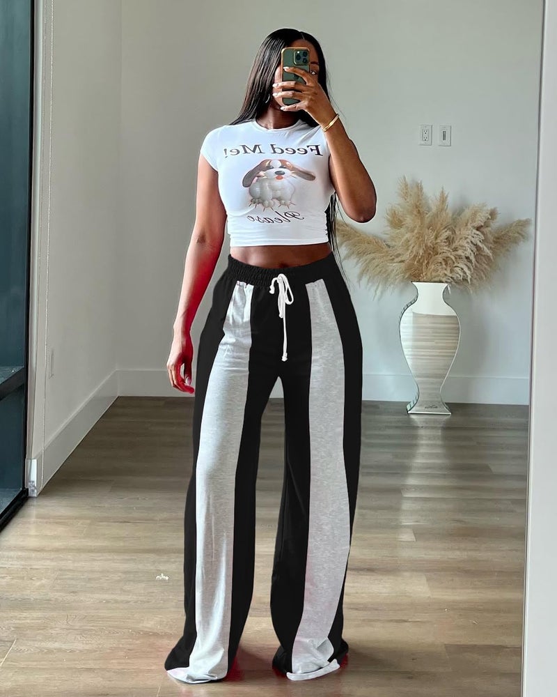 HBQ Womens Wide Leg Sweatpants High Waisted Drawstring Sweatpant Baggy Pants Athletic Joggers,Black,Small - Image 3