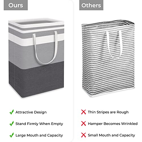 HomeHacks سلال غسيل كبيرة من HomeHacks - عبوة من 2، مقاومة للماء، سلال غسيل قائمة بذاتها، سلة ملابس قابلة للطي مع مقابض معززة في غرفة الغسيل، سكن جامعي، حمام، غرفة نوم (رمادي، 75Lx2) - Image 3