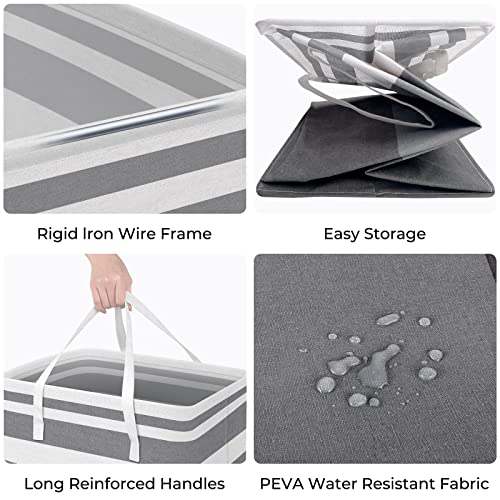 HomeHacks سلال غسيل كبيرة من HomeHacks - عبوة من 2، مقاومة للماء، سلال غسيل قائمة بذاتها، سلة ملابس قابلة للطي مع مقابض معززة في غرفة الغسيل، سكن جامعي، حمام، غرفة نوم (رمادي، 75Lx2) - Image 2