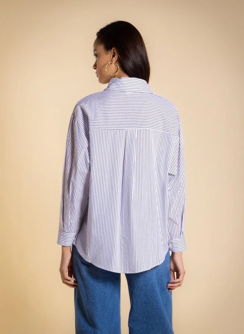 Shapes White LIGHTWEIGHT STRIPED COTTON SHIRT for Women | Best Price UAE