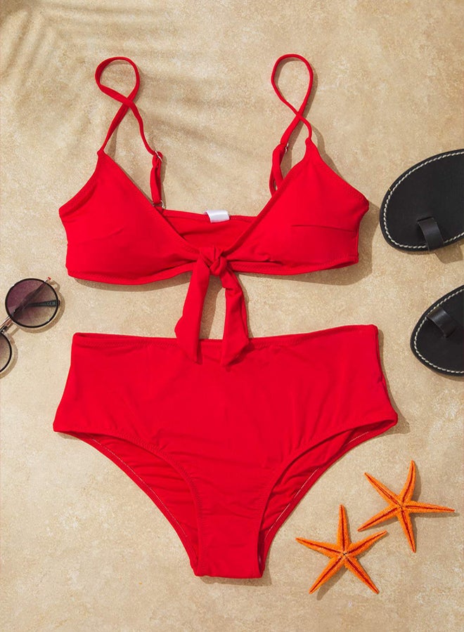 trendyol Red Triangle Tie Detail Normal Waist Bikini Set  - Image 1
