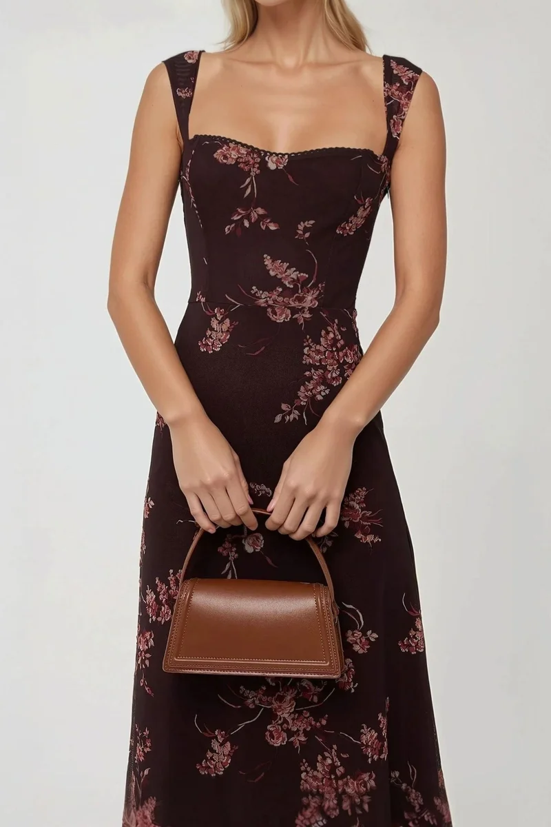 Hiccup Patterned Maxi Dress with Heart Collar