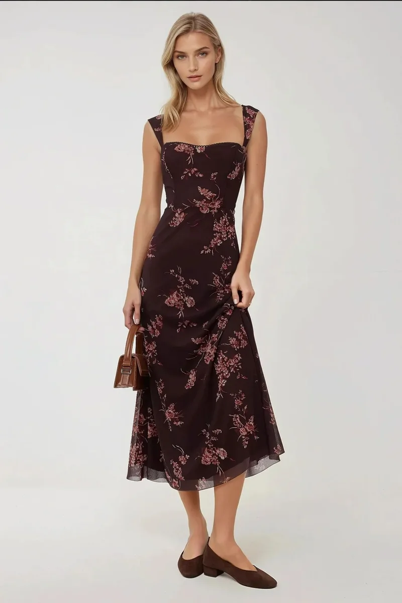 Hiccup Patterned Maxi Dress with Heart Collar