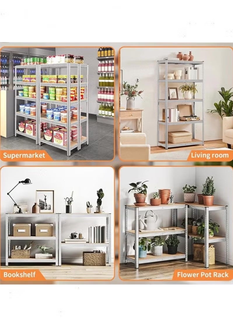 Beauenty 5-Tier Adjustable Storage Shelves with Boltless Assembly - Silver Storage Rack for Garage, Shed, Warehouse & Basement | Easy Install & Durable Design 120*40*180cm - Image 5