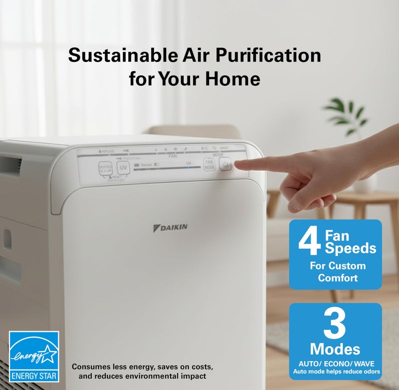 DAIKIN منقي هواء دايكن MCB50YSAU للمنزل، HEPA، كربون نشط، فلتر مسبق وضوء LED UVC، منتج خالي من الأوزون، معتمد من CARB، 10.5 × 10.5 × 19.5 بوصة - Image 4