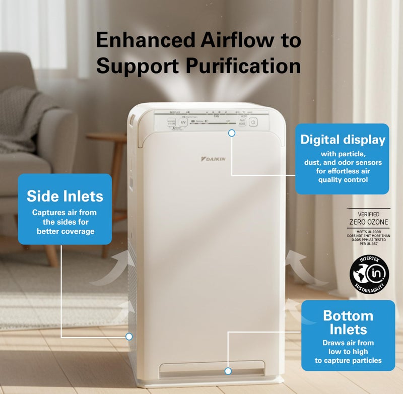 DAIKIN منقي هواء دايكن MCB50YSAU للمنزل، HEPA، كربون نشط، فلتر مسبق وضوء LED UVC، منتج خالي من الأوزون، معتمد من CARB، 10.5 × 10.5 × 19.5 بوصة - Image 5