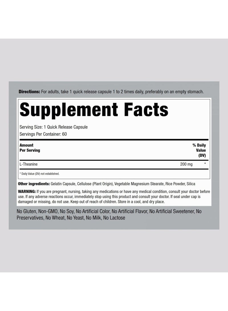 Piping Rcok L-Theanine 200mg Supplement | 60 Capsules | Double Strength | Non-GMO, Gluten Free - Image 2