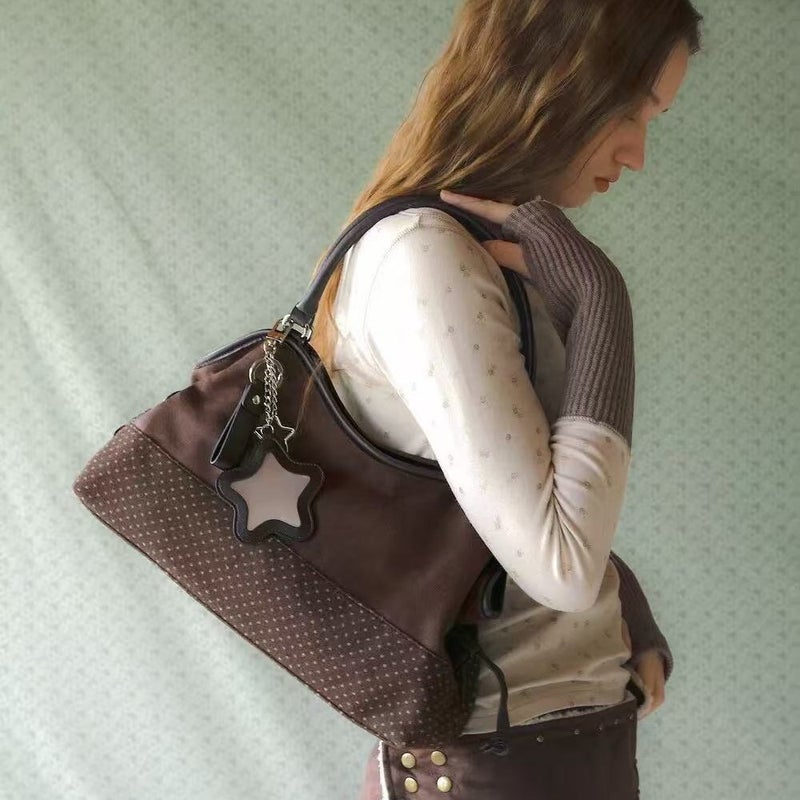Badblue Mid-Size Tote Bag, Korean Polka Dot, Shoulder Handbag - Image 2
