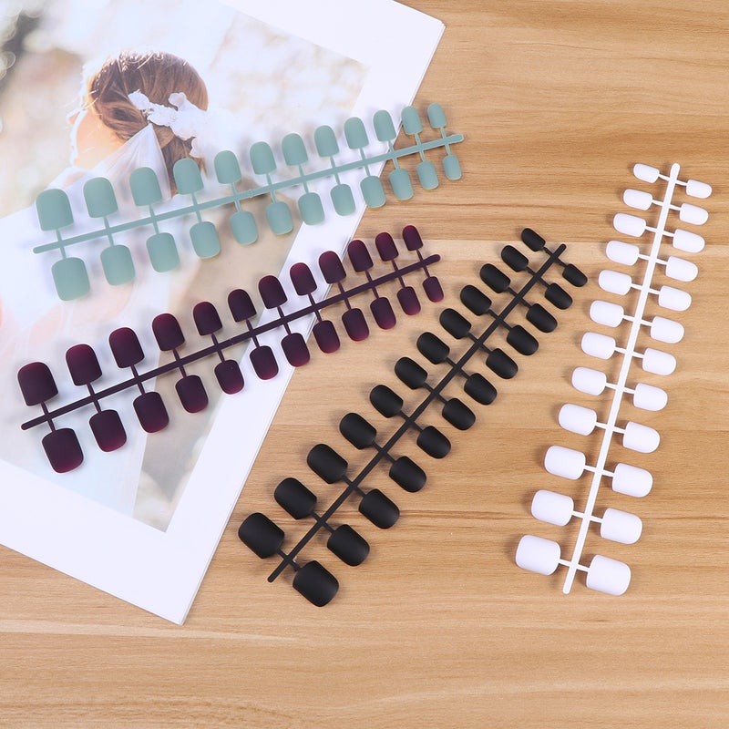 96 Pcs Frosted Matte Manicure Hand Nail Piece Mist Face Nail Face Short Square False Nail (24 Pcs Fleshy SM28-413 Jade Blue, 24 Pcs Fleshy SM28-P44 Purple, 24 Pcs Fleshy SM28-B Black, 24 Pcs Fleshy SM28-W White) - Image 4