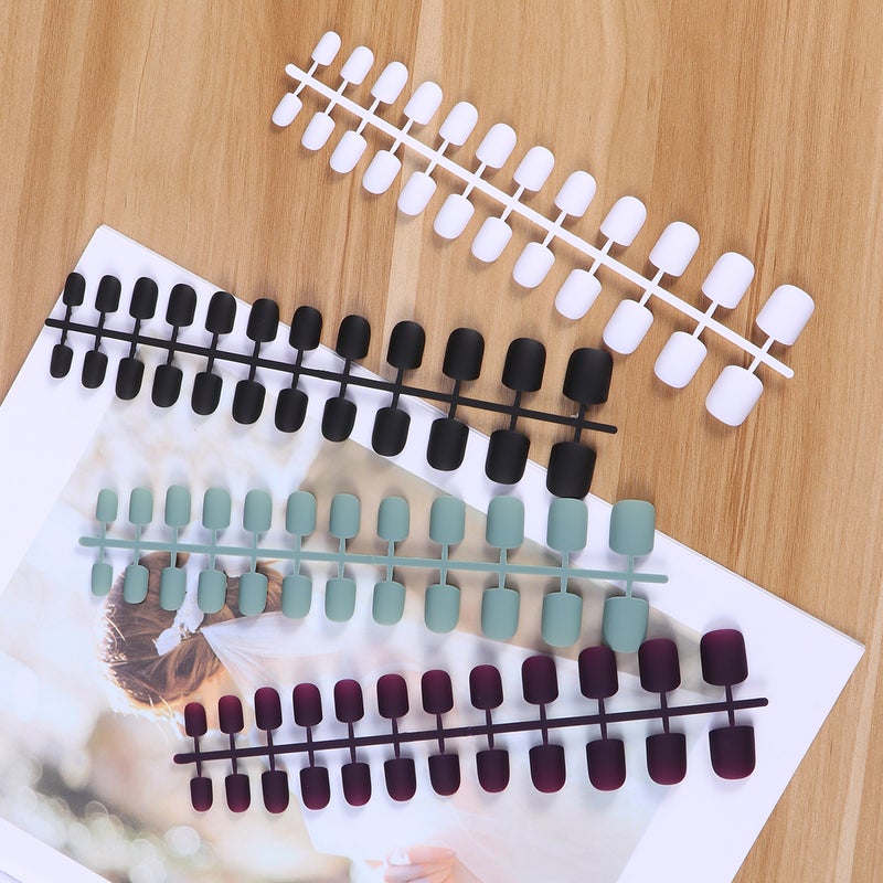 96 Pcs Frosted Matte Manicure Hand Nail Piece Mist Face Nail Face Short Square False Nail (24 Pcs Fleshy SM28-413 Jade Blue, 24 Pcs Fleshy SM28-P44 Purple, 24 Pcs Fleshy SM28-B Black, 24 Pcs Fleshy SM28-W White) - Image 2