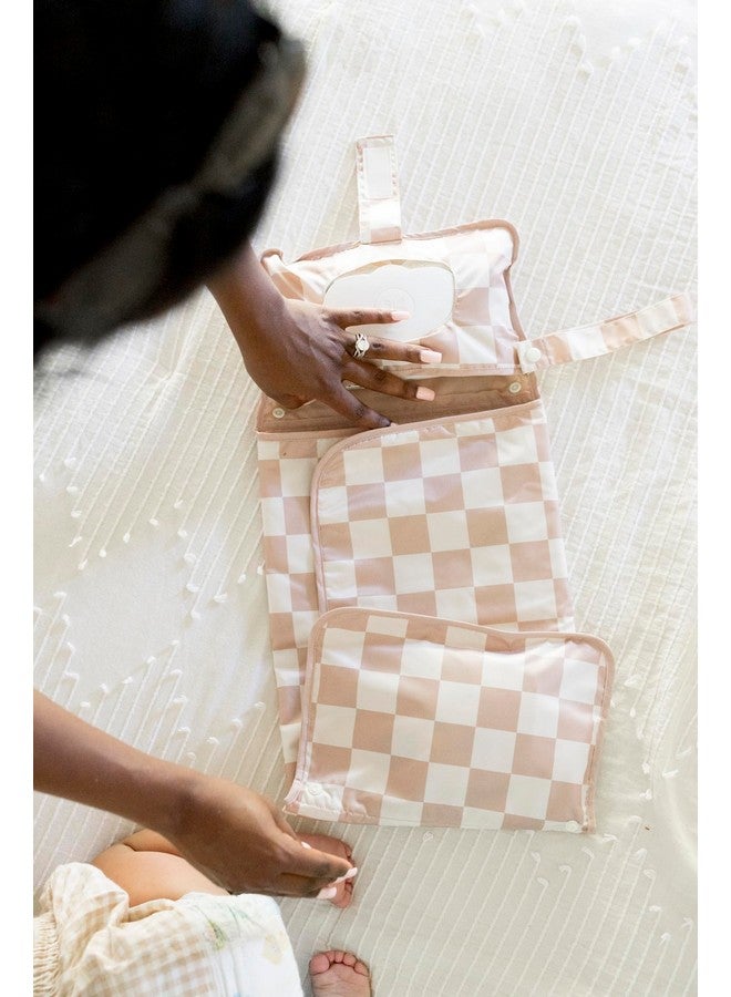 Tiny Twinkle Portable Diaper Changing Pad, Foldable Waterproof Baby Change Pad For Newborn Girl & Boy With Smart Wipes Pocket (Beige Checkers)  - Image 2