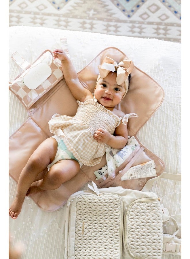 Tiny Twinkle Portable Diaper Changing Pad, Foldable Waterproof Baby Change Pad For Newborn Girl & Boy With Smart Wipes Pocket (Beige Checkers)  - Image 1