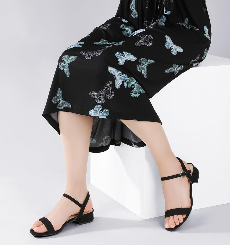 Ankis Women Nude Black White Sandals for Women Low Heel 1 Inch Dressy Sandal Ankle Strap Open Toe Block Short Heeled Summer Classic Comfortable Graduation Holiday Party Casual Flat Shoes - Image 4