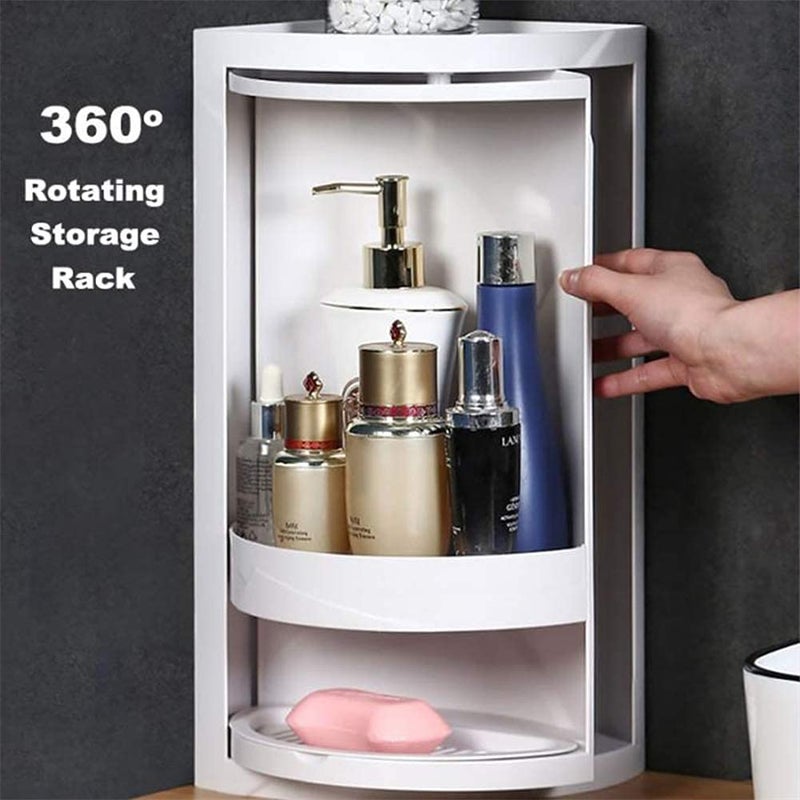 TRAY 360 Rotating Corner Shelves3 Tier Storage Cabinet Towel Holder Rack Corner Cabinets with Doors and Shelves for Bathroom Bathtub Toilet Table Color White - Image 3