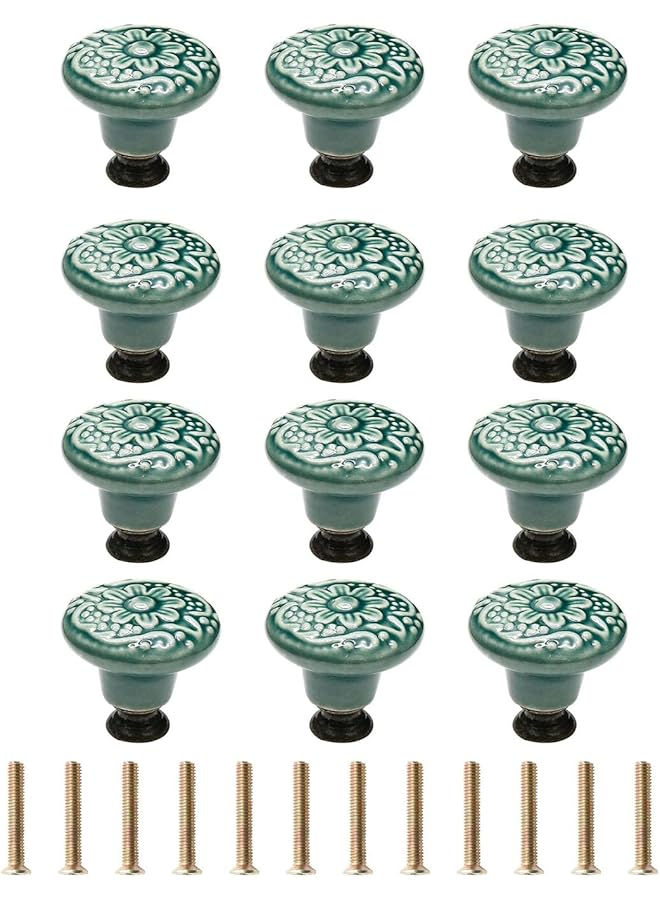 promass Cabinet Knobs, 12pcs 34mm Cabinet Knobs, Retro Ceramic Dresser Knobs, Sturdy Base Drawer Knobs with Mounting Screws, Drawer Pulls Dresser Handles for Wardrobes, Bathrooms, Cabinets (B) - Image 1