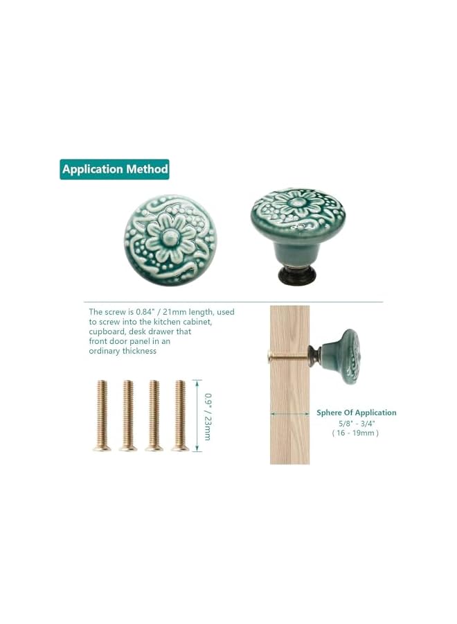 promass Cabinet Knobs, 12pcs 34mm Cabinet Knobs, Retro Ceramic Dresser Knobs, Sturdy Base Drawer Knobs with Mounting Screws, Drawer Pulls Dresser Handles for Wardrobes, Bathrooms, Cabinets (B) - Image 5