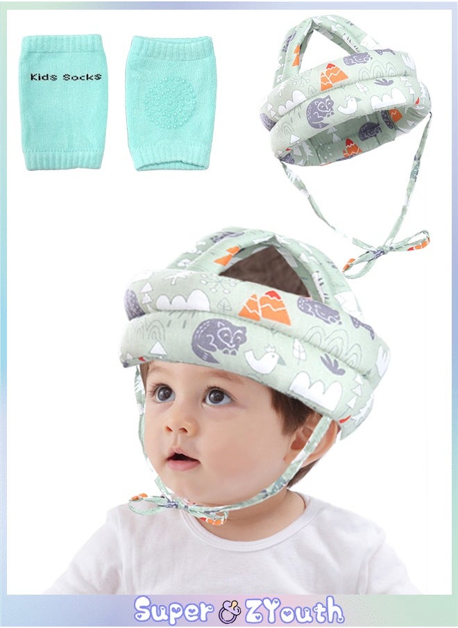 Super ZYouth - Baby Head Protector with Baby Knee Pads, Baby Safety Helmet for Crawling Walking, Adjustable Head Cushion Bumper Bonnet for Infant Toddler, Green - Image 1