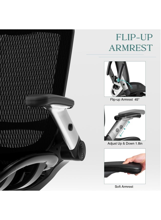 Gabrylly Ergonomic Mesh Office Chair High Back Desk Chair - Adjustable Headrest With Flip-Up Arms Tilt Function Lumbar Support And Pu Wheels Swivel Computer Task Chair - Image 3