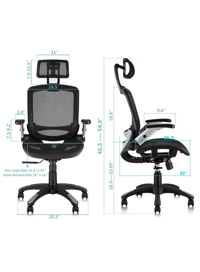 Gabrylly Ergonomic Mesh Office Chair High Back Desk Chair - Adjustable Headrest With Flip-Up Arms Tilt Function Lumbar Support And Pu Wheels Swivel Computer Task Chair - Image 2